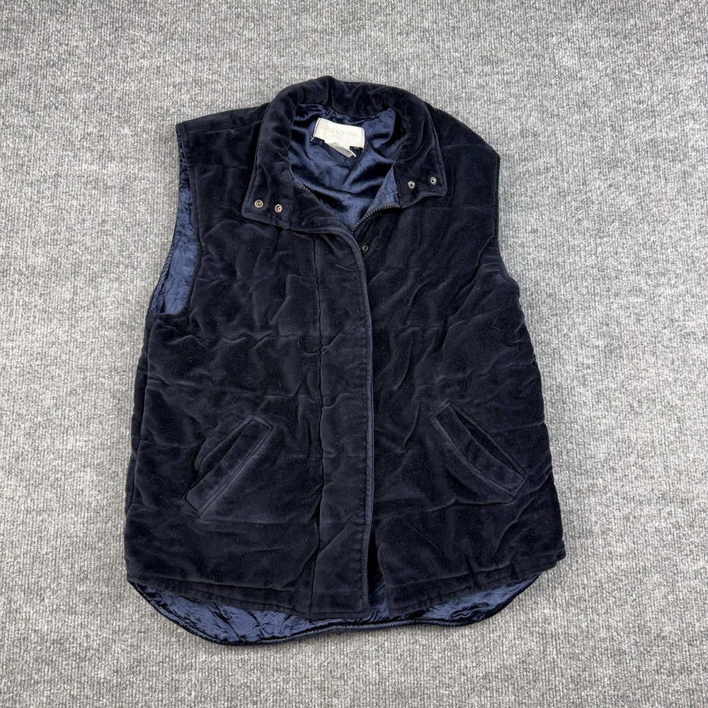 Jones New York Sport Vest Womens Large Navy Blue Quilted Velour Zip Pockets